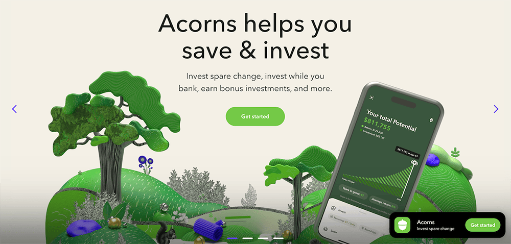 screenshot of acorns homepage.
