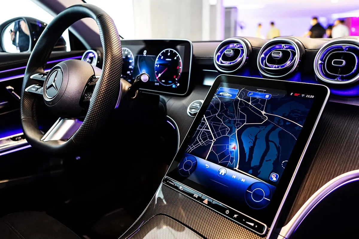 8 Technology Stocks the Pros Love More Than Most 6 an infotainment system in a mercedes benz.