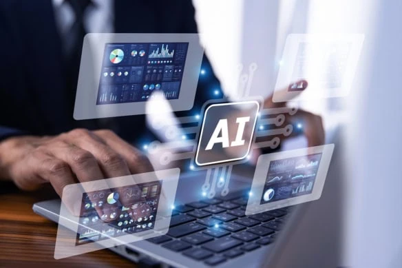 a person piloting a virtual dashboard that says a i.