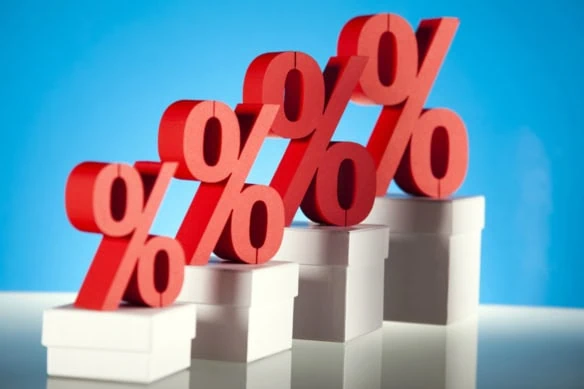 concept art of percent signs on gradually rising platforms.