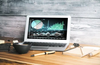 a laptop shows several charts indicating a breakdown of an index fund.