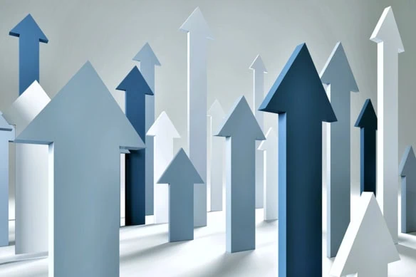 a variety of blue, gray, and white arrows facing upward.