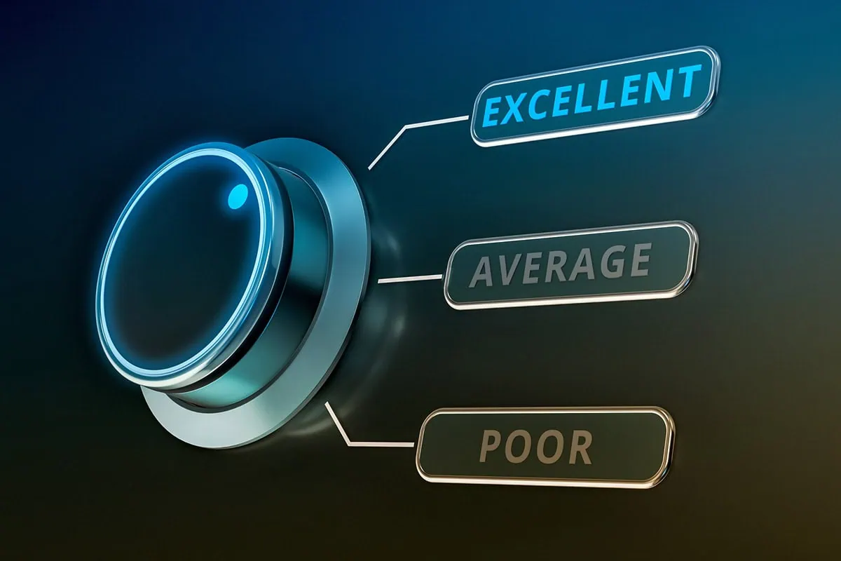 a dial that shows excellent average and poor but is set to excellent.
