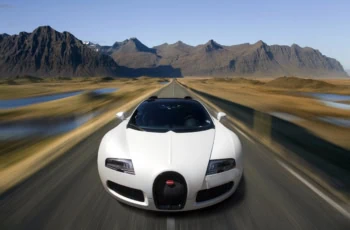Bugatti Veyron EB 16.4, a mid-engined grand touring car, photographed in Iceland.