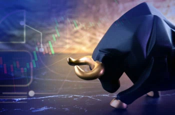 concept art of a bull against a stock chart.