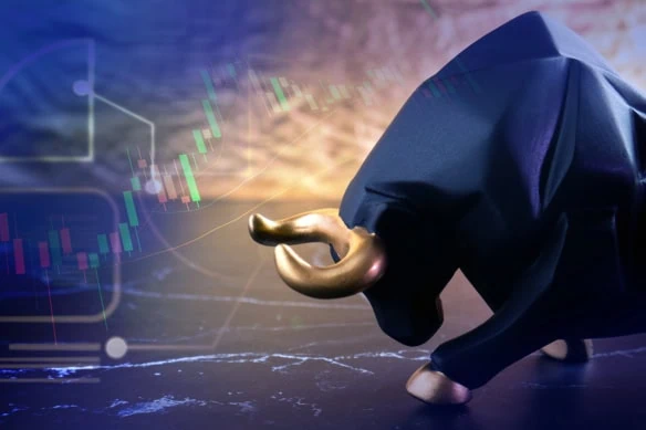 concept art of a bull against a stock chart.