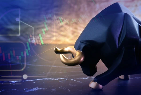 concept art of a bull against a stock chart.