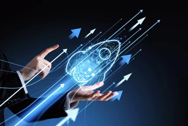 concept art of a rocketship design heading up and to the right.