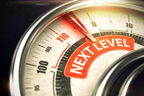 a meter that shows a reading of over 110 and says next level.