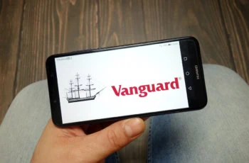 a phone with vanguard logo on the screen.
