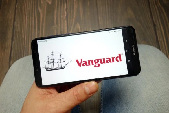 a phone with vanguard logo on the screen.