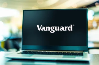 a laptop with the vanguard logo against a black screen.