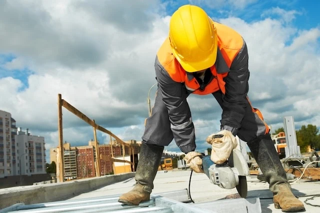 blue collar construction grinder cutter hardhat