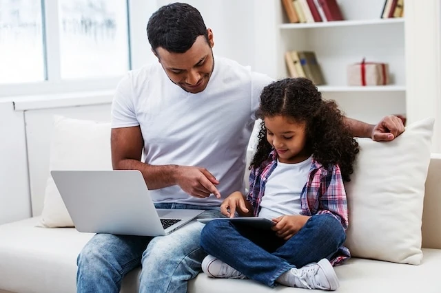 brokerage account father daughter laptop tablet