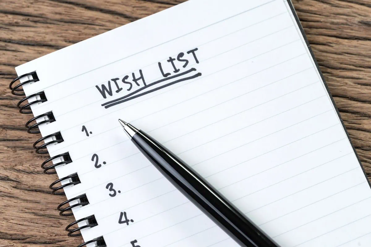 budget wedding wish list pen notebook 1200