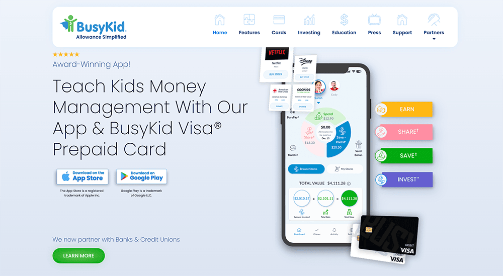 Real Money, Real Lessons: 9 Top Debit Card Accounts Designed for Children 34 BusyKid homepage.