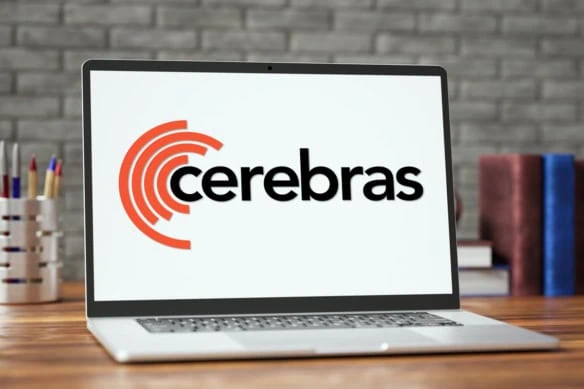 A laptop showing the logo of cerebras systems.