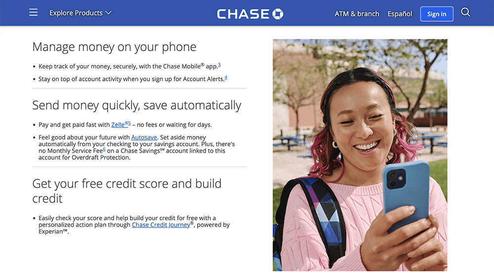 chase college checking signup