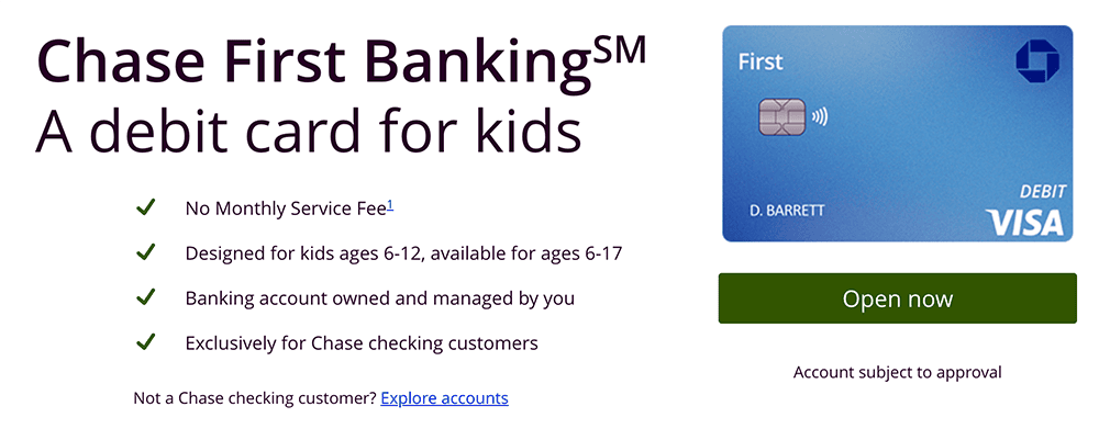 Financial Independence With Guardrails: Top 8 Free Debit Cards for Teens & Kids 18 Chase First Banking debit card homepage.