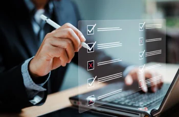 concept of a person checking off a list on a virtual screen.