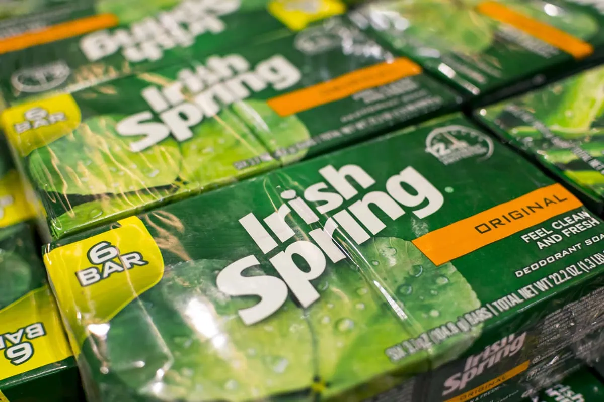 a stack of irish spring soap bars.