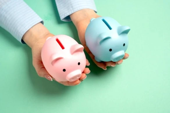 couple shared finances his hers piggy bank