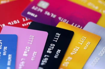 several credit cards of different colors.