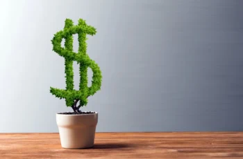 concept art of a plant shaped like a dollar sign growing in a pot.