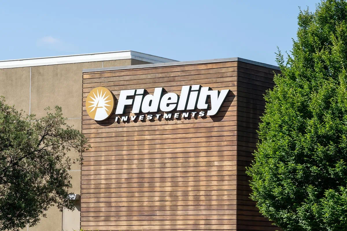 Our 10 Favorite Fidelity ETFs: The Basics ... And Beyond 2 A Fidelity Investments sign on the side of a brown building.