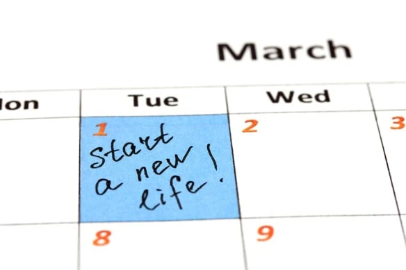 a calendar with an entry that says "start a new life."