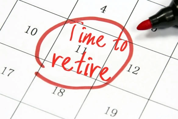 a calendar with a date circled that says time to retire.