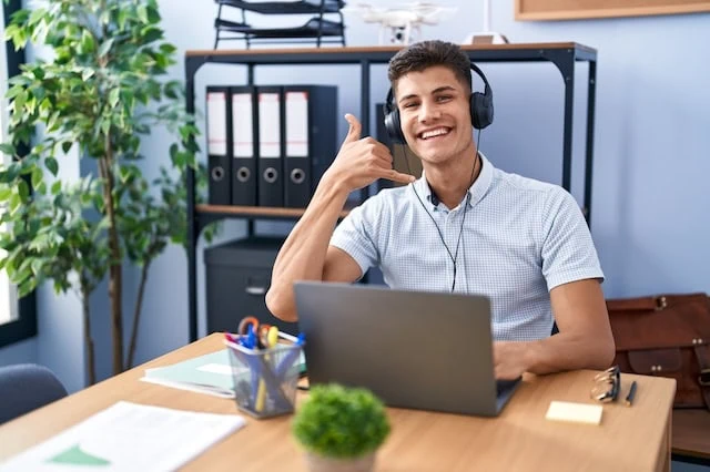 fun jobs smiling laptop headphones office