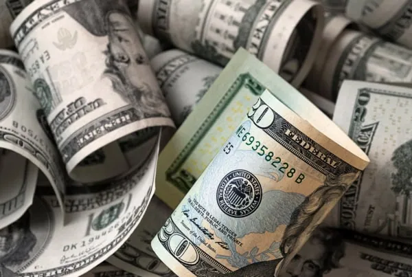several rolled up twenty dollar bills.