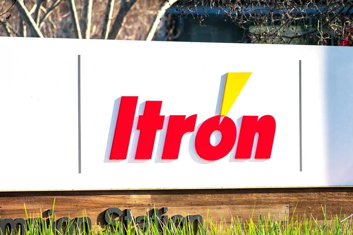 8 Technology Stocks the Pros Love More Than Most 3 an itron sign in front of an office building.