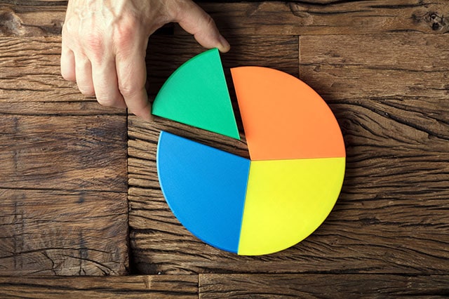 pie chart index fund etf wooden table hand