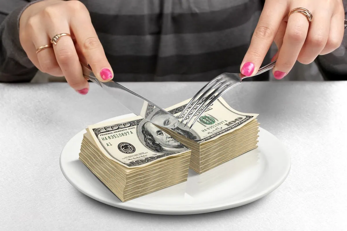 Household Budget Too High? Reduce or Eliminate These 25 Expenses 14 plate money bills fork knife restaurant discount 1200
