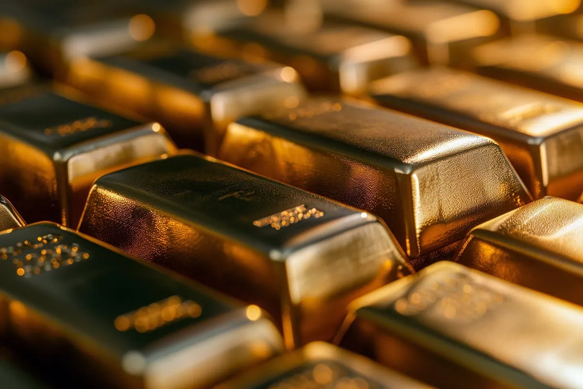reddish-tinted gold bars in a row.
