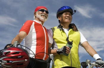 two senior men out biking.