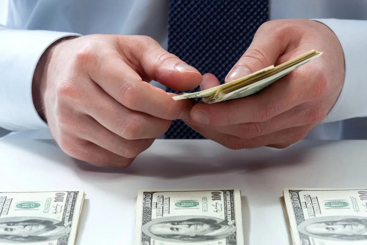 🤫 Private Equity's Inner Circle: Navigating Different Types of Private Equity Investments 15 a man sorting large denomination dollar bills into multiple piles.