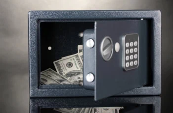 money in an open safe.