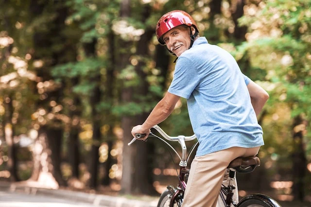 save money retirement man biking forest