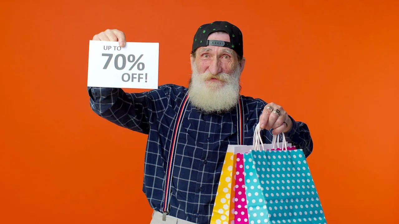 senior discount sign shopping bags orange 1280