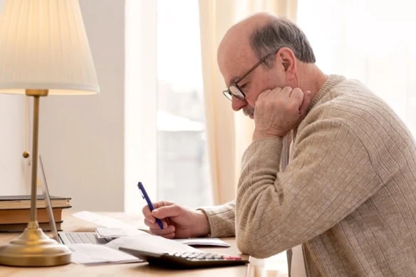 senior retirement boomer calculator finances bills pen 1200