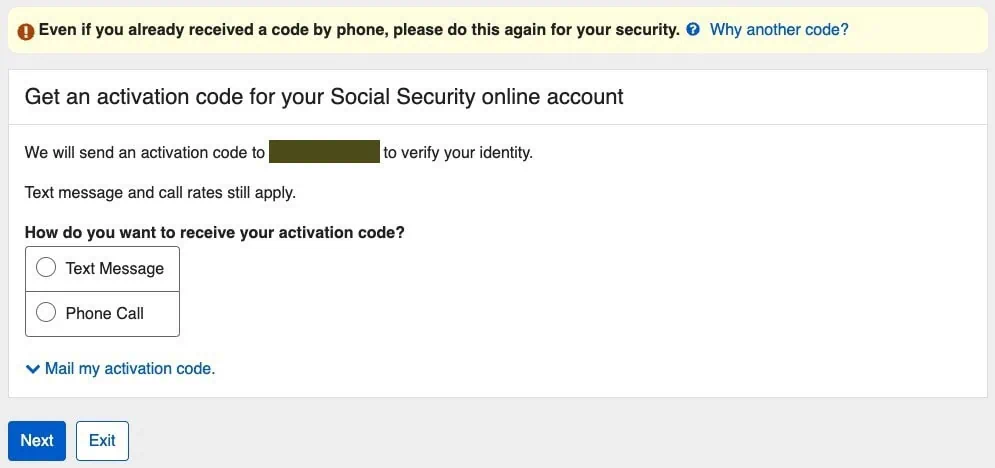 ssa step 6 how to receive activation code