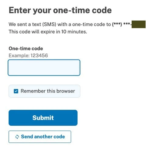 ssa step 9 enter your one time code