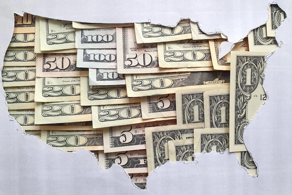 10 States Where Retirees Are Likely to Outlive Their Savings 3 states dollars taxes map 1200