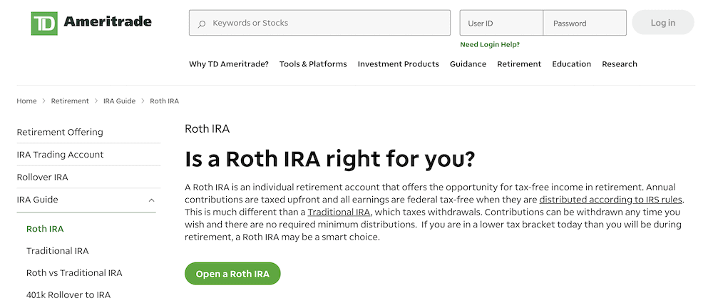 td ameritrade roth ira signup
