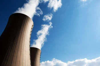 two nuclear power plant cooling towers.