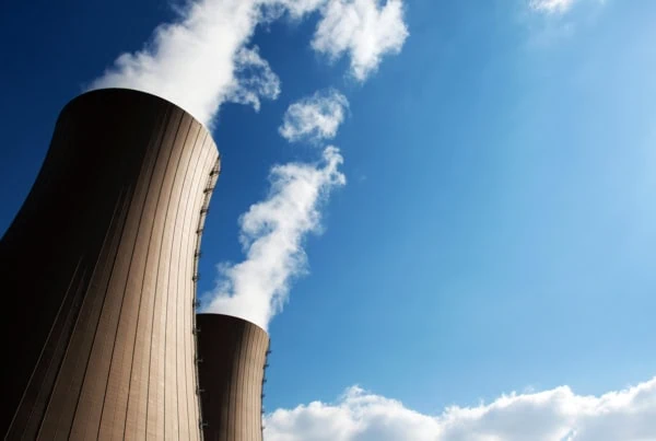two nuclear power plant cooling towers.