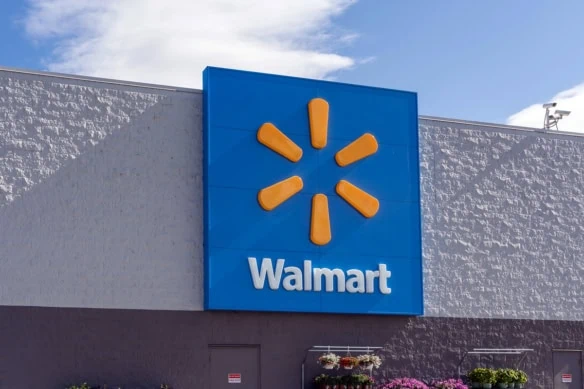 a walmart storefront with its updated logo.